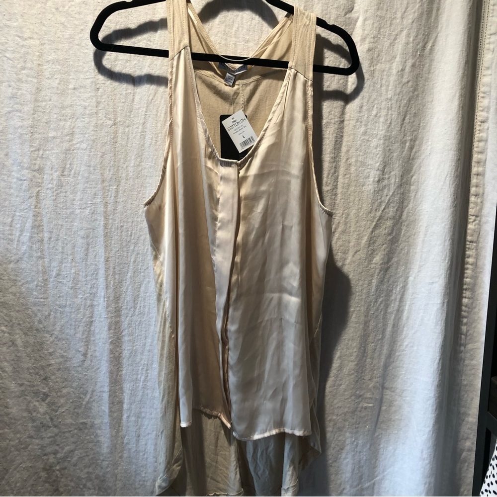 NWT Cotton On long tunic style tank top cream satin front and fabric back L